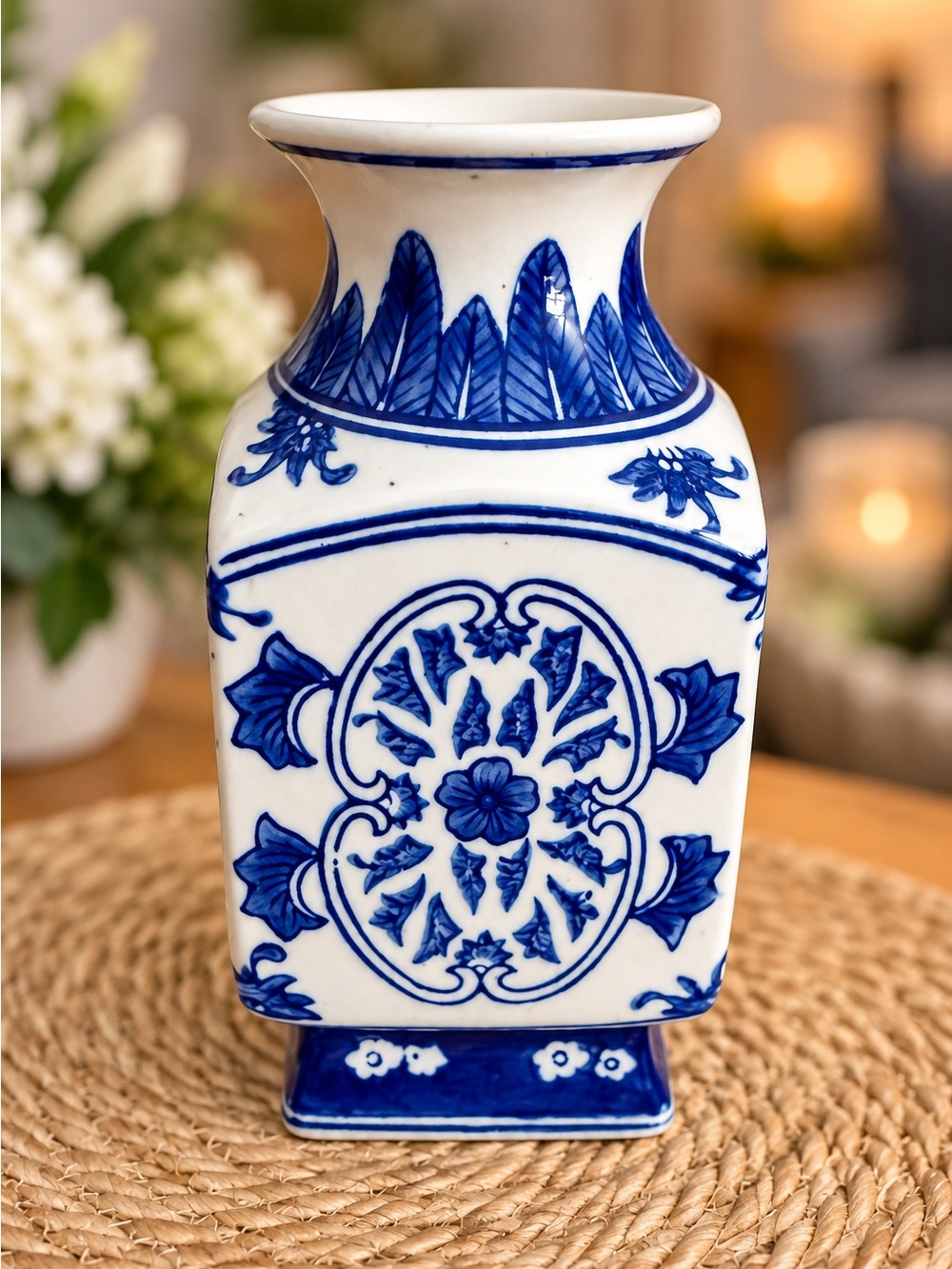 Blue and White Ceramic Floral Accent Vase - Home Accents